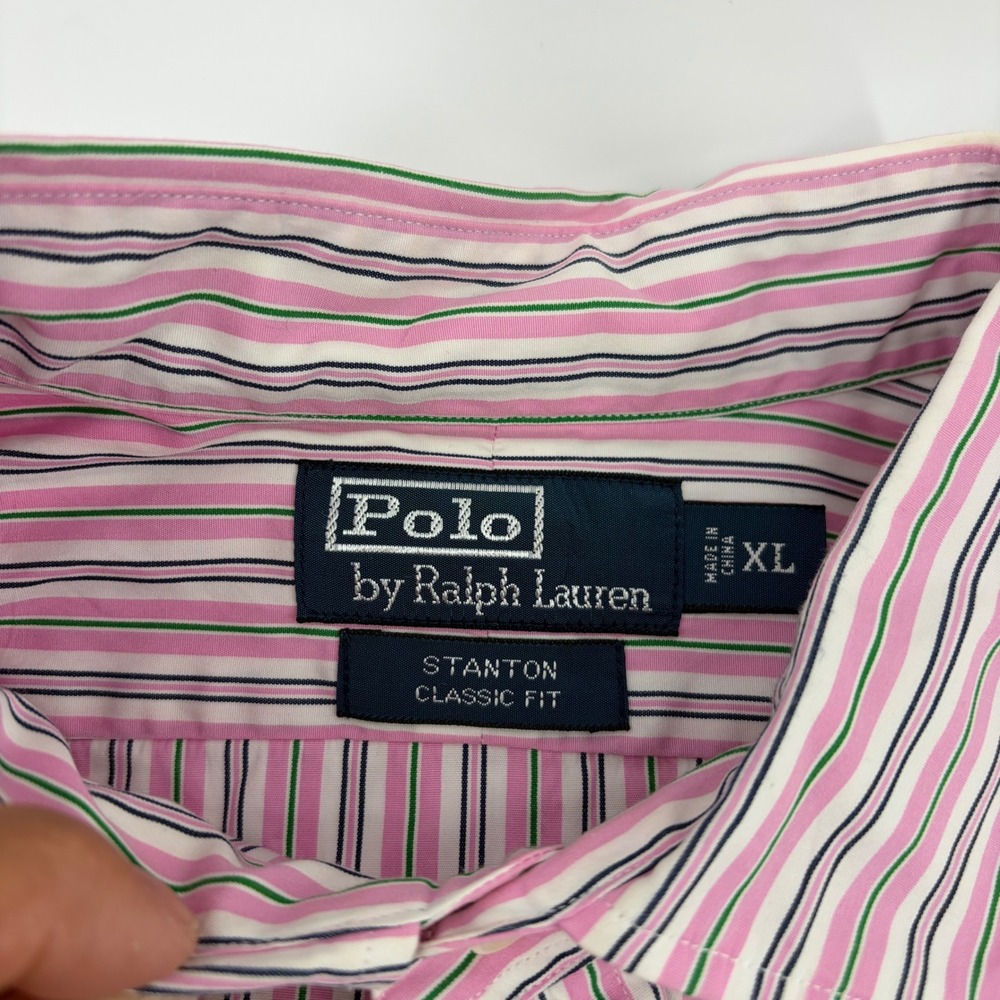 Polo Ralph Lauren POLO Stanton Classic Fit Pink Stripe Button Down Shirt Mens XL - Picture 2 of 9
